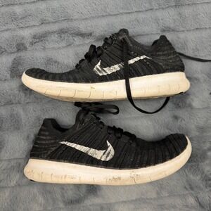 Nike Free RN Flyknit Womens 7.5 Black White Running Shoes 831070-001
